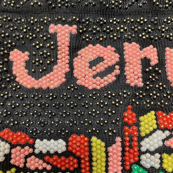 Jerusalem Beaded Handmade Vintage Tote Bag Purse Black Double Handle Israel - Picture 3 of 10